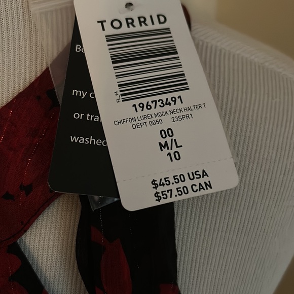 NWT Torrid Chiffon Lurex Mock Neck Halter- M/L - Picture 2 of 5